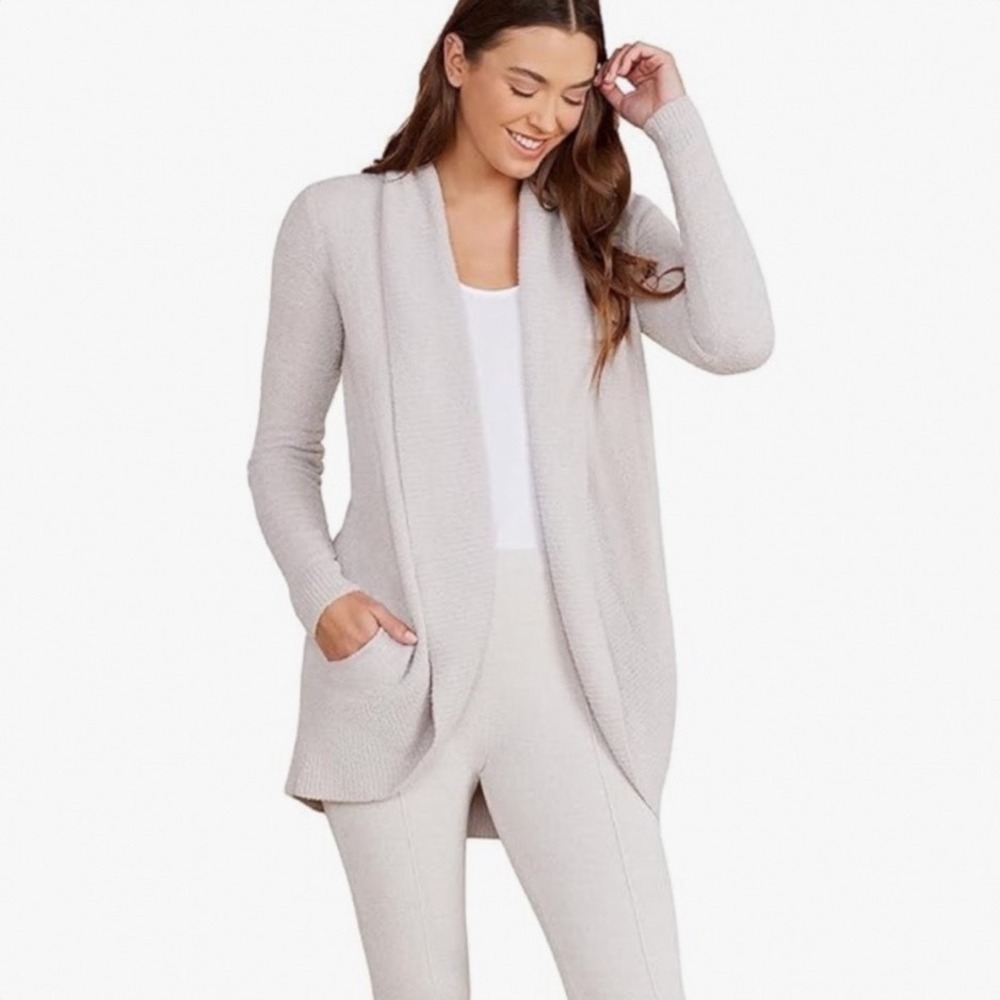 Barefoot Dreams CozyChic Lite Circle Cardigan 423 Sand XS Shawl Collar Pockets